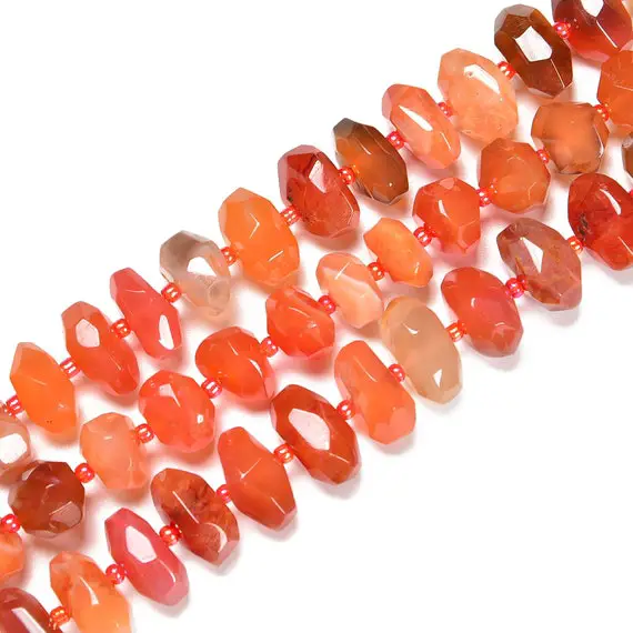Carnelian Faceted Nugget Chunks Center Drill Beads Size 13-15mm 15.5'' Strand