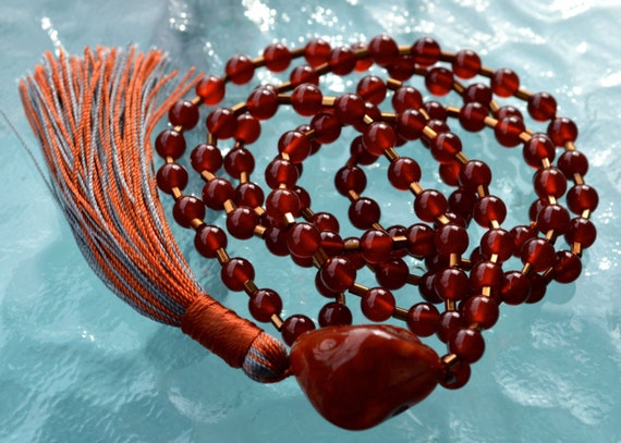 108 Red Carnelian Handmade Mala Beads Necklace - Blessed & Energized Karma Nirvana Meditation 8mm Prayer Beads For Awakening Chakrachristmas