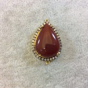Shop Carnelian Pendants! Gold Finish Smooth CZ Rimmed Carnelian Teardrop/Pear Shaped Bezel Pendant/Connector Component – Measures 22mm x 29mm | Natural genuine Carnelian pendants. Buy crystal jewelry, handmade handcrafted artisan jewelry for women.  Unique handmade gift ideas. #jewelry #beadedpendants #beadedjewelry #gift #shopping #handmadejewelry #fashion #style #product #pendants #affiliate #ad