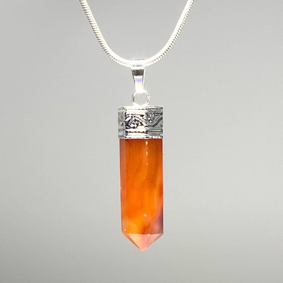 Carnelian Crystal Necklace, Carnelian Gemstone Pendant With Chain