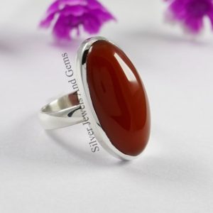 Shop Carnelian Rings! Natural Carnelian Ring, Handmade Silver Ring, 925 Sterling Silver Ring, Gift for her, Long Oval Carnelian Ring, Gemstone Ring, Promise Ring | Natural genuine Carnelian rings, simple unique handcrafted gemstone rings. #rings #jewelry #shopping #gift #handmade #fashion #style #affiliate #ad