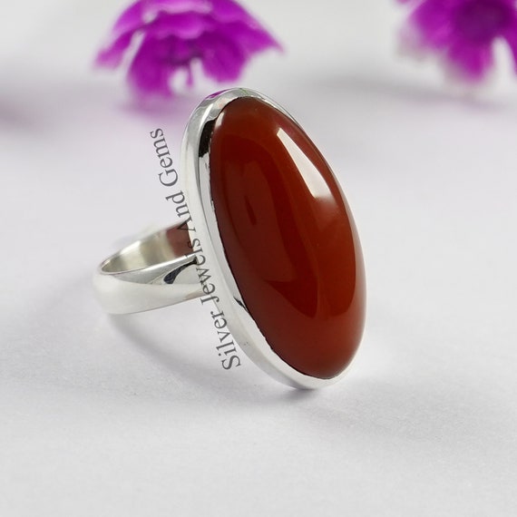 Natural Carnelian Ring, 925 Sterling Silver Ring, Gift For Her, Long Oval Carnelian Ring, Gemstone Ring, Promise Ring, Handmade Silver Ring
