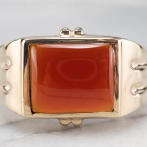 Shop Carnelian Rings! Retro Era Men's Carnelian Gold Ring, Vintage Carnelian Ring, Yellow Gold Carnelian Ring, Men's Cabochon Ring, Cabochon Jewelry MQV5582J | Natural genuine Carnelian rings, simple unique handcrafted gemstone rings. #rings #jewelry #shopping #gift #handmade #fashion #style #affiliate #ad