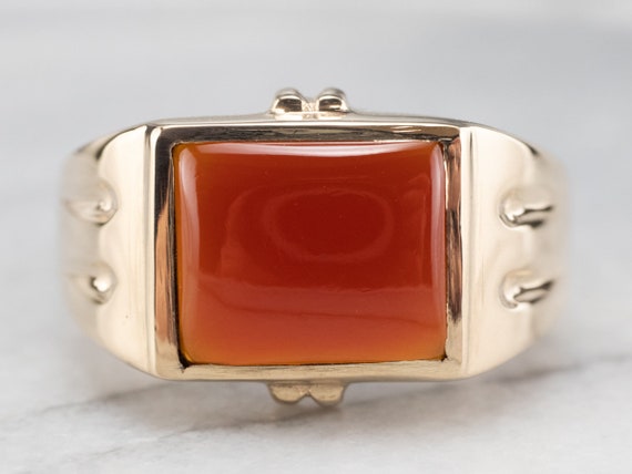 Retro Era Men's Carnelian Gold Ring, Vintage Carnelian Ring, Yellow Gold Carnelian Ring, Men's Cabochon Ring, Cabochon Jewelry Mqv5582j
