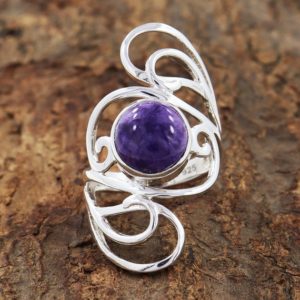 Shop Charoite Jewelry! Charoite Silver Ring, 925 Solid Sterling Silver Handmade Jewelry, Purple Charoite Gemstone Ring Antique Anniversary Ring Size-7 Gift For Her | Natural genuine Charoite jewelry. Buy crystal jewelry, handmade handcrafted artisan jewelry for women.  Unique handmade gift ideas. #jewelry #beadedjewelry #beadedjewelry #gift #shopping #handmadejewelry #fashion #style #product #jewelry #affiliate #ad