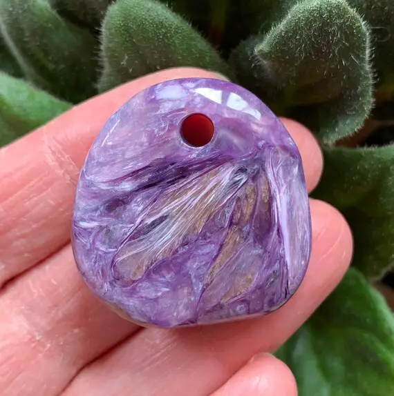 1.3" Charoite Pendant - Flat - Top Drilled -tumbled - Freeform - Natural - Healing Crystal - Meditation Stone- Jewelry Gift- From Russia 18g