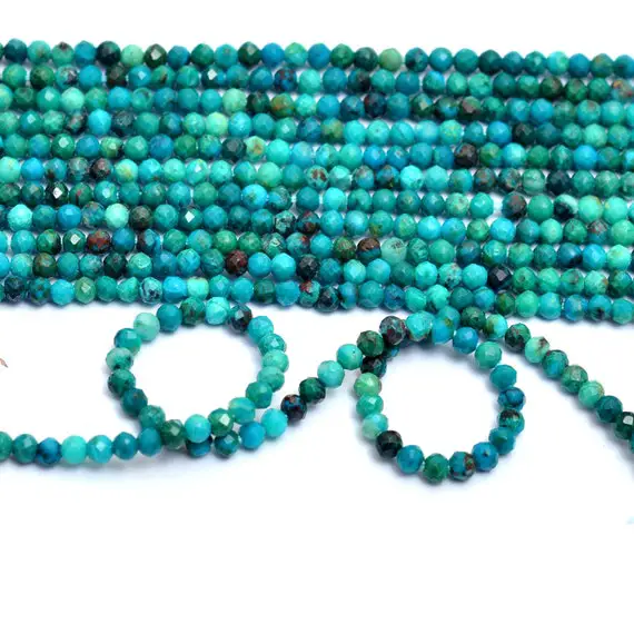 Natural Chrysocolla Gemstone 2mm-3mm Micro Faceted Rondelle Beads | Aaa+ Chrysocolla Semi Precious Gemstone Loose Faceted Beads | 13" Strand