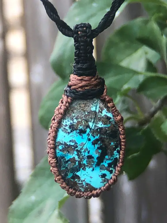 Chrysocolla Pendant Necklace For Mom,chrysocolla Necklace For Men,macrame Gemstone Pendant,macrame Necklace For Her,healing Crystal Necklace