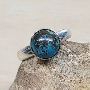 Shop Chrysocolla Jewelry! Minimalist Chrysocolla ring. 925 sterling silver Reiki jewelry uk.  Adjustable ring. Semi precious ring. 8mm round stone | Natural genuine Chrysocolla jewelry. Buy crystal jewelry, handmade handcrafted artisan jewelry for women.  Unique handmade gift ideas. #jewelry #beadedjewelry #beadedjewelry #gift #shopping #handmadejewelry #fashion #style #product #jewelry #affiliate #ad