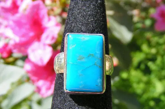 Chrysocolla Ring, Vibrant Deep Blue Copper Mineral, Size 8, Natural Color, Sterling Silver