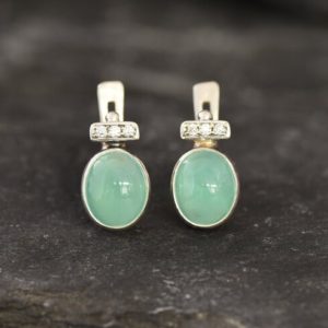 Shop Chrysoprase Earrings! Chrysoprase Earrings, Green Studs, Natural Chrysoprase, Antique Earrings, Oval Earrings, Stud Earrings, Vintage Studs, Solid Silver Earrings | Natural genuine Chrysoprase earrings. Buy crystal jewelry, handmade handcrafted artisan jewelry for women.  Unique handmade gift ideas. #jewelry #beadedearrings #beadedjewelry #gift #shopping #handmadejewelry #fashion #style #product #earrings #affiliate #ad