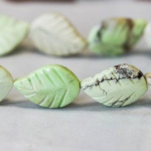 Shop Chrysoprase Bead Shapes! L/ Lemon Chrysoprase 18x25mm Leaf Beads 16" Strand Natural Green & Yellow Brown Chrysoprase Carved Leaf Shape For Crafts For Jewelry Making | Natural genuine other-shape Chrysoprase beads for beading and jewelry making.  #jewelry #beads #beadedjewelry #diyjewelry #jewelrymaking #beadstore #beading #affiliate #ad