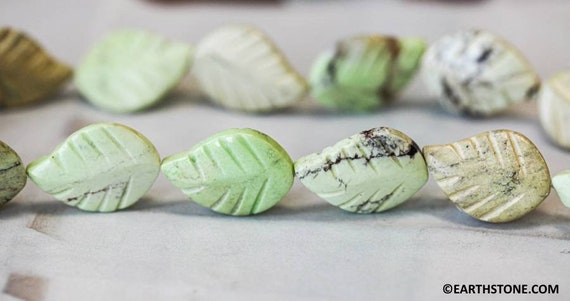 L/ Lemon Chrysoprase 18x25mm Leaf Beads 16" Strand Natural Green & Yellow Brown Chrysoprase Carved Leaf Shape For Crafts For Jewelry Making