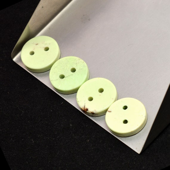 Lemon Chrysoprase 14x3mm Round Gemstone Buttons | Chrysoprase Loose Gemstone Buttons | 1.5mm Double Hole Semi Precious Smooth Buttons