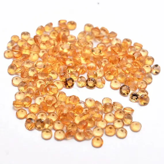 Citrine Gemstone 1mm, 2mm, 3mm Round Cut Stone | Natural Aaa+ Honey Citrine Semi Precious Rare Gemstone Faceted Loose Round Cut Stone Lot