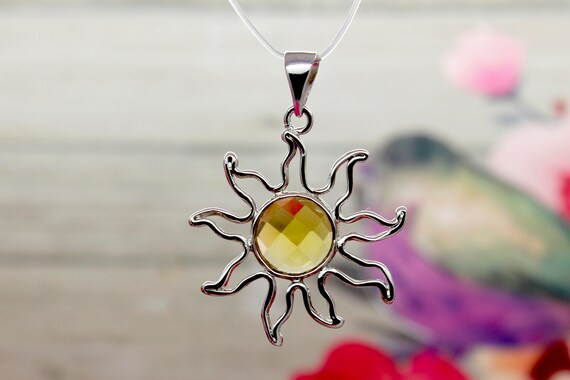 Natural Citrine With Silver Plated, Amethyst With Gold Plated Pendant Faceted Round Gemstone Solar Sun Shape Pendant Only - Js21