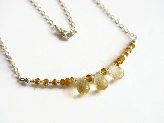 Faceted Citrine Gemstone Necklace, 18" Floataing Beaded Chain Necklace, Dainty Necklace, November Birthstone,teardrop Crystals
