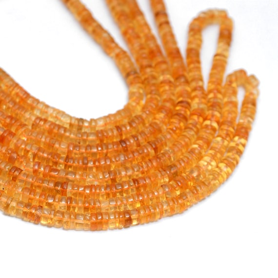 Natural Citrine Gemstone Heishi Smooth Loose Spacer Beads | 5mm-6mm Tyre Rondelle 16inch Strand | Citrine Semi Precious Gemstone Coin / Disc