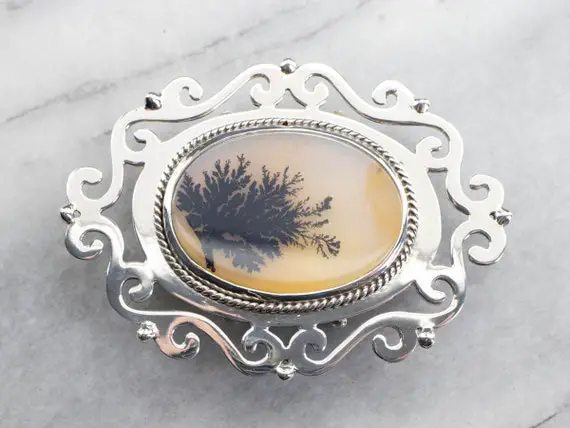 Dendritic Agate Sterling Silver Belt Buckle, Vintage Silver Belt Buckle, Cabochon Belt Buckle, Unisex Gift, Belt Accessories Cdetf53p