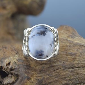 Shop Dendritic Agate Jewelry! Sterling Silver Merlinite or Dendritic Agate Wire Wrapped Ring | Natural genuine Dendritic Agate jewelry. Buy crystal jewelry, handmade handcrafted artisan jewelry for women.  Unique handmade gift ideas. #jewelry #beadedjewelry #beadedjewelry #gift #shopping #handmadejewelry #fashion #style #product #jewelry #affiliate #ad