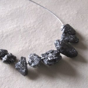 Shop Diamond Bead Shapes! Black Rough Diamond Briolettes, Natural Diamond Briolette, Side Drilled, Raw Diamonds, Approx 8mm To 12mm Each, 8 Pieces, SKU-16 | Natural genuine other-shape Diamond beads for beading and jewelry making.  #jewelry #beads #beadedjewelry #diyjewelry #jewelrymaking #beadstore #beading #affiliate #ad