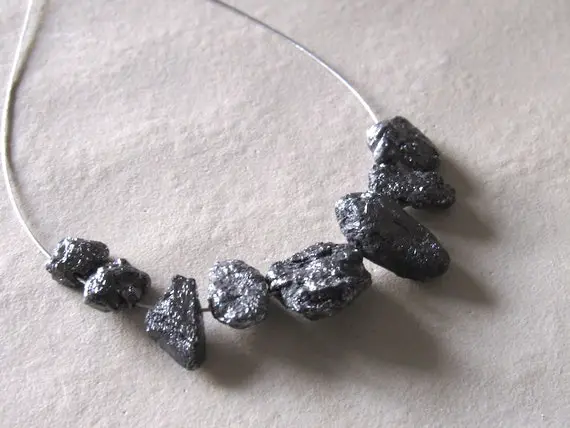Black Rough Diamond Briolettes, Natural Diamond Briolette, Side Drilled, Raw Diamonds, Approx 8mm To 12mm Each, 8 Pieces, Sku-16