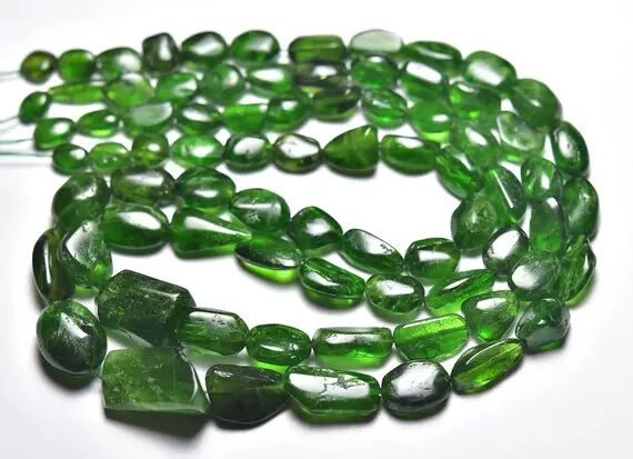 Natural Chrome Diopside Nugget Beads 5x6.5mm To 9x11mm Smooth Nuggets Gemstone Beads Chrome Diopside Plain Beads 7.5 Inches Strand No5486
