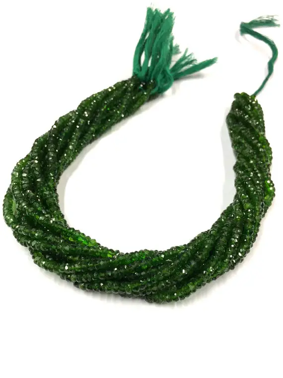 18 Inch Long Strand Beautiful Natural Chrome Diopside Faceted Rondelle Beads 4mm Chrome Diopside Gemstone Beads Superb Quality