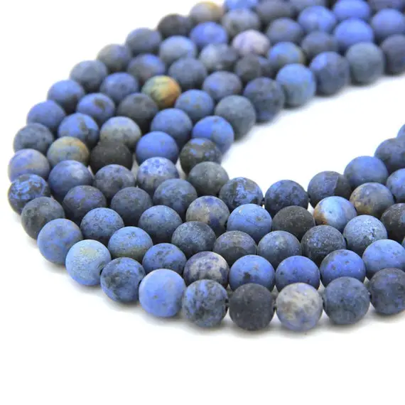 Matte Dumortierite Beads Round 6mm 8mm 10mm Medium Blue Natural Dumortierite Beads Frosted Blue Gemstone Beads Navy Blue Mala Beads