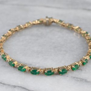 Shop Emerald Bracelets! Emerald Diamond Gold Tennis Bracelet, May Birthstone, Bridal Jewelry, Anniversary Gift, Gift for Her, N1YEHYNW | Natural genuine Emerald bracelets. Buy handcrafted artisan wedding jewelry.  Unique handmade bridal jewelry gift ideas. #jewelry #beadedbracelets #gift #crystaljewelry #shopping #handmadejewelry #wedding #bridal #bracelets #affiliate #ad