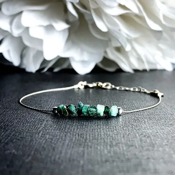 Genuine Emerald Bracelet, Taurus Birthstone Calming Bracelet, Anxiety Healing Raw Crystals