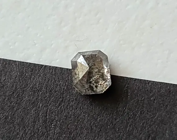 Salt And Pepper Diamond, Conflict Free 3.8x3.2 Mm, 0.32 Ct Emerald Shape Diamond, Flat Back Diamond Facet Clear Black Diamond For Ring-pdd95