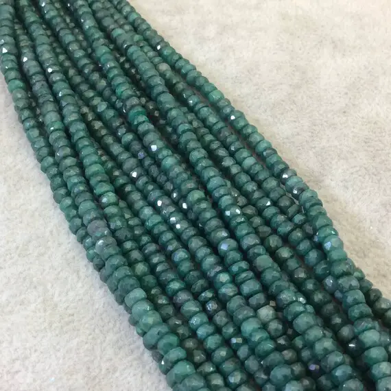 3mm X 4mm Faceted Rondelle Shape Enhanced Corundum (emerald) Beads - 15" Strand (~ 140 Beads) - High Quality Hand-cut Semi-precious Gemstone