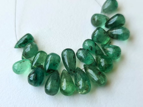 5x7mm - 4.5x10mm Emerald Plain Teardrop Briolettes, Emerald Beads, 5 Pcs Original Green Emerald Drops For Jewelry - Aph68