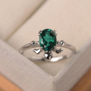 Unique turtle engagement ring, oval cut emerald ring, 14k rose gold,sterling silver, May birthstone |  #affiliate