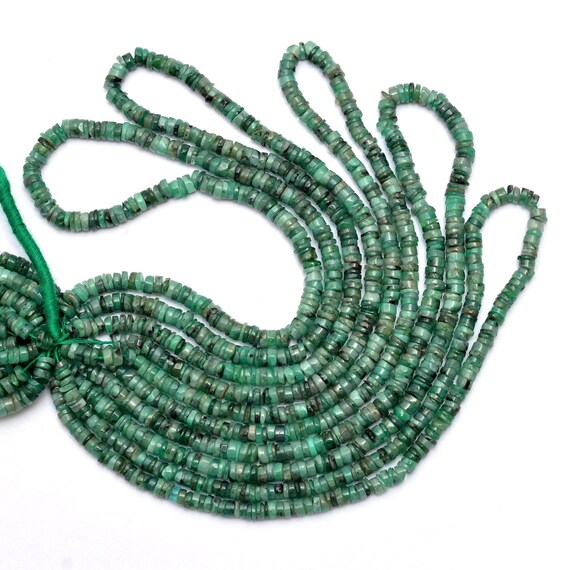 Natural Emerald Gemstone 4mm Smooth Wheel Rondelle Beads | 16inch Strand | Emerald Precious Gemstone Heishi / Coin Spacer Loose Beads