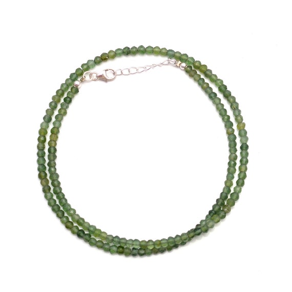 Top Quality Green Serpentine Beaded Necklace - Green Serpentine Faceted Roundel Beads Necklace - Serpentine 16 Inch Adjustable Necklace