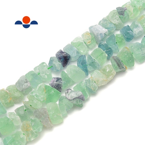 Fluorite Rough Nugget Chunks Center Drill Beads Size Approx 6-18mm 15.5" Strand