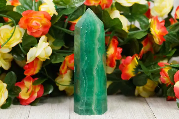 Large Green Fluorite Crystal Tower