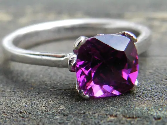 Garnet Engagement Ring Bishop Garnet Ring 1.87 Carat Purple Garnet Ring Cushion Cut Purple Garnet 14k White Gold