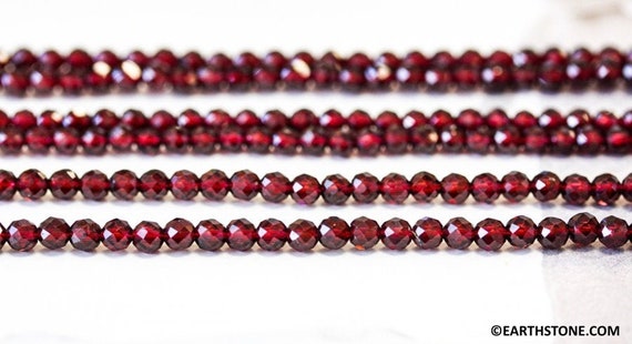 Xs/ Red Garnet 4mm/ 3mm Faceted Round Beads 15" Strand Tiny Red Gemstone Beads For Jewelry Making