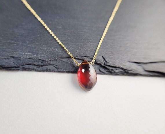 Genuine Garnet Necklace, January Birthstone /handmade Jewelry/ Necklaces For Women, Garnet Pendant, Simple Gold Necklace, Gemstone Necklace