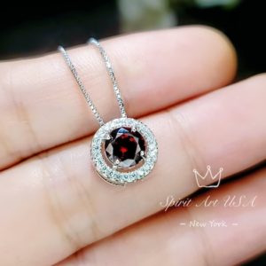 Tiny Red Garnet Necklace Sterling Silver January Birthstone Mini Round Garnet Choker, 925 Minimalist Box Chain Luck Circle Diamond Pendant |  #affiliate