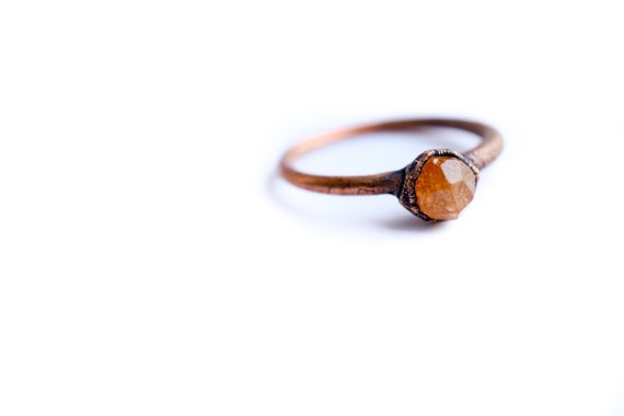 Raw Garnet Ring | Orange Garnet Ring | Electroformed Garnet Ring | Raw Gemstone Ring | Spessartine Garnet | Raw Mineral Ring