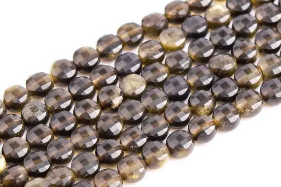 Genuine Natural Golden Obsidian Loose Beads Faceted Flat Round Button Shape 4x2mm