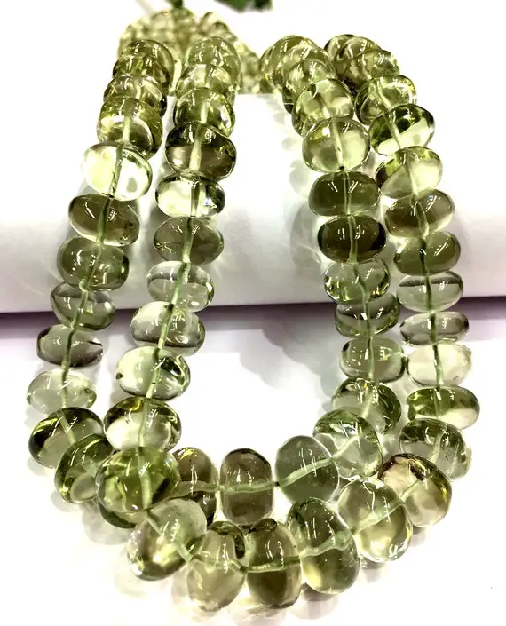 Aaa Quality~natural Green Amethyst Smooth Rondelle Beads Hand Polished Beads Lovely Green Color Beads 8-10.mm Amethyst Gemstone Beads