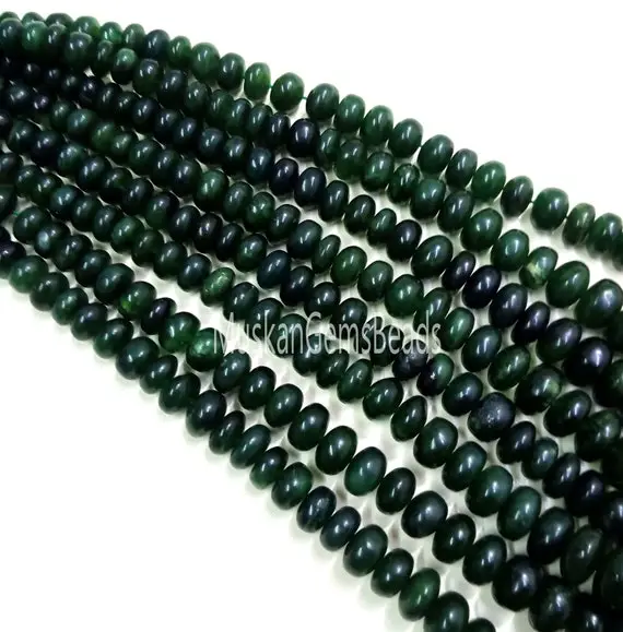 Green Serpentine Handmade Rondelle Shape Beads, 8" Strand, Natural Serpentine Smooth Gemstone Beads, Plain Serpentine