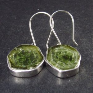 Shop Green Tourmaline Earrings! Natural Fabulous Asymmetrical Green Tourmaline Sterling Silver Earrings – 1.7" – 8.3 Grams | Natural genuine Green Tourmaline earrings. Buy crystal jewelry, handmade handcrafted artisan jewelry for women.  Unique handmade gift ideas. #jewelry #beadedearrings #beadedjewelry #gift #shopping #handmadejewelry #fashion #style #product #earrings #affiliate #ad