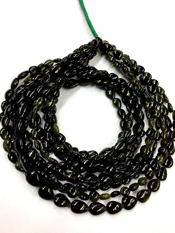 Natural Green Tourmaline Smooth Pear Shape Beads Green Tourmaline Gemstone Beads 18" Strand Top Quality Total 5 Strands