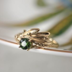 Shop Green Tourmaline Jewelry! Olive branch ring, green tourmaline ring, nature wedding ring, leaves ring, unique ring for women, branch engagement ring, leaf ring | Natural genuine Green Tourmaline jewelry. Buy handcrafted artisan wedding jewelry.  Unique handmade bridal jewelry gift ideas. #jewelry #beadedjewelry #gift #crystaljewelry #shopping #handmadejewelry #wedding #bridal #jewelry #affiliate #ad
